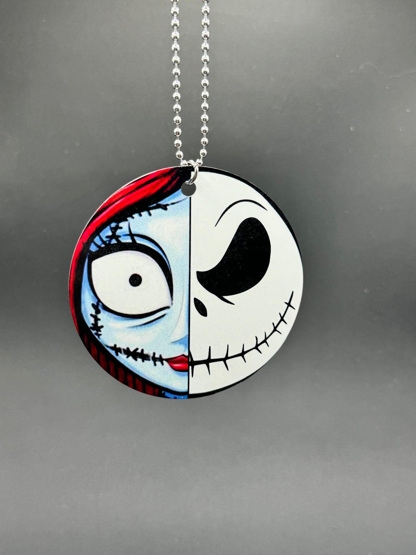 Split face Jack and Sally, rear view mirror charm, car accessory
