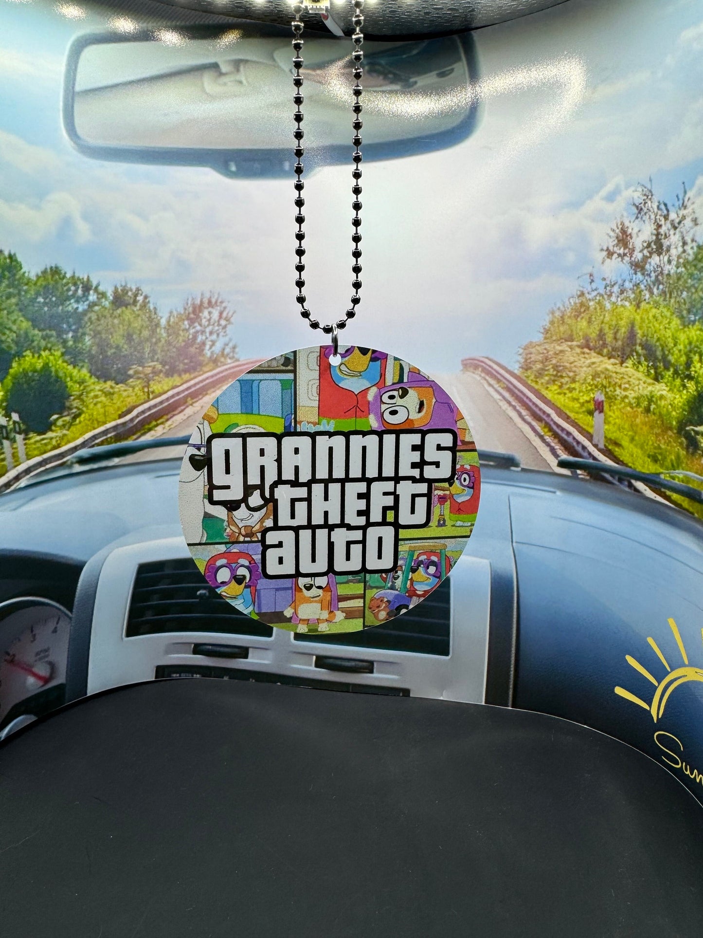 Bluey, Grannies Theft Auto Rear view mirror charm, car accessory