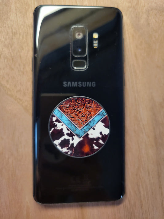 Leather, Turquois, Cow Print, Western phone grip