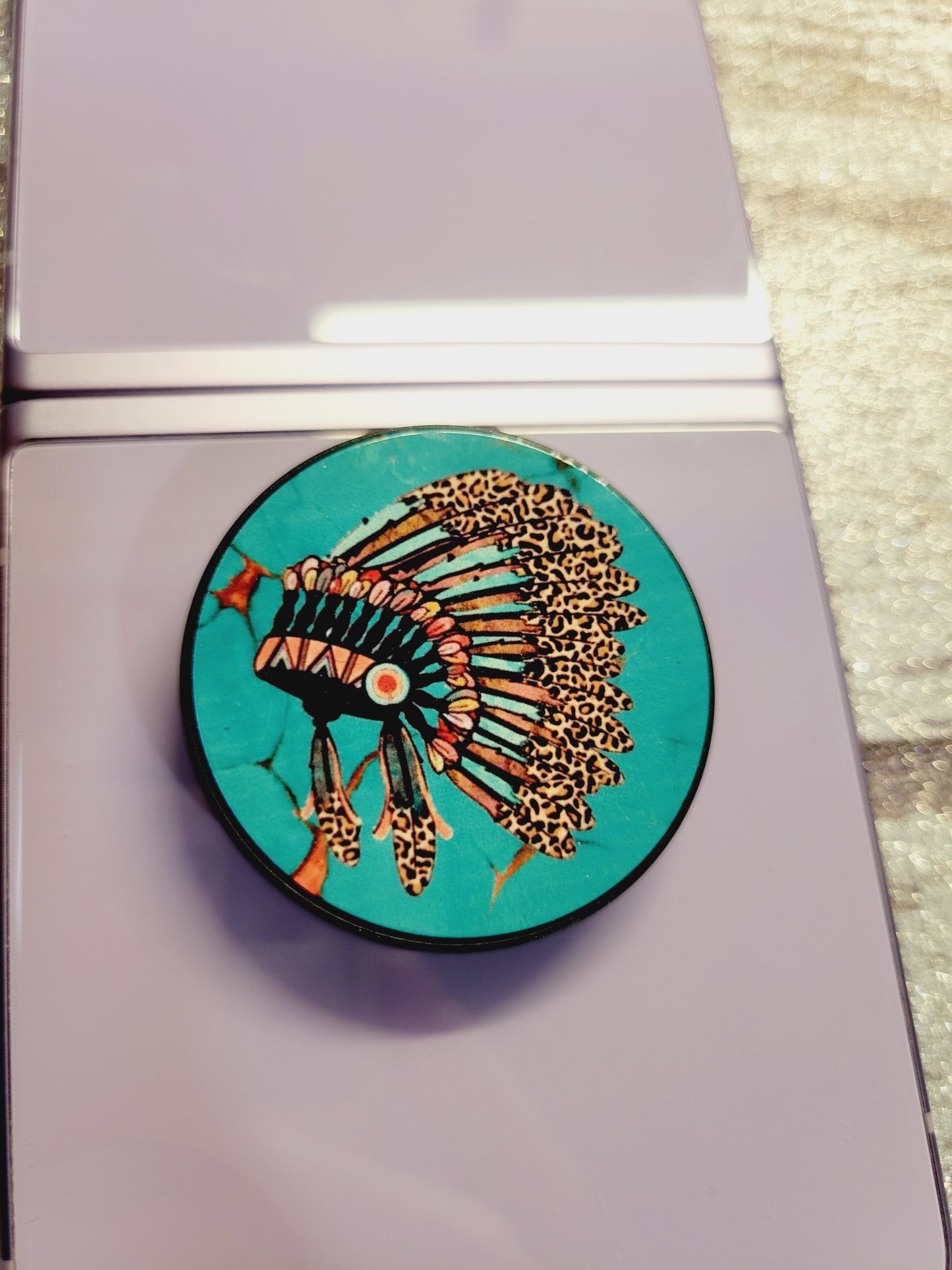 Turquoise Indian head dress feathers Phone Grip