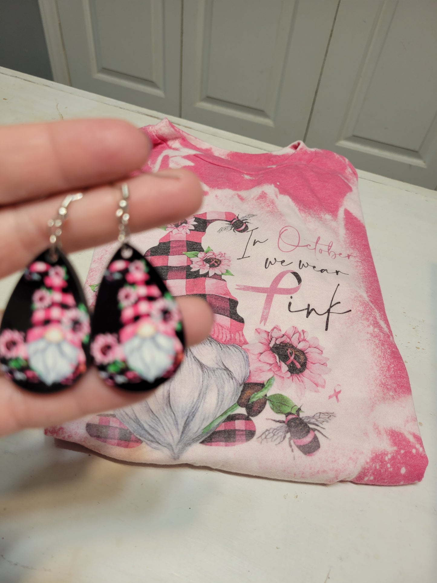 Pink Ribbon Gnome Earrings