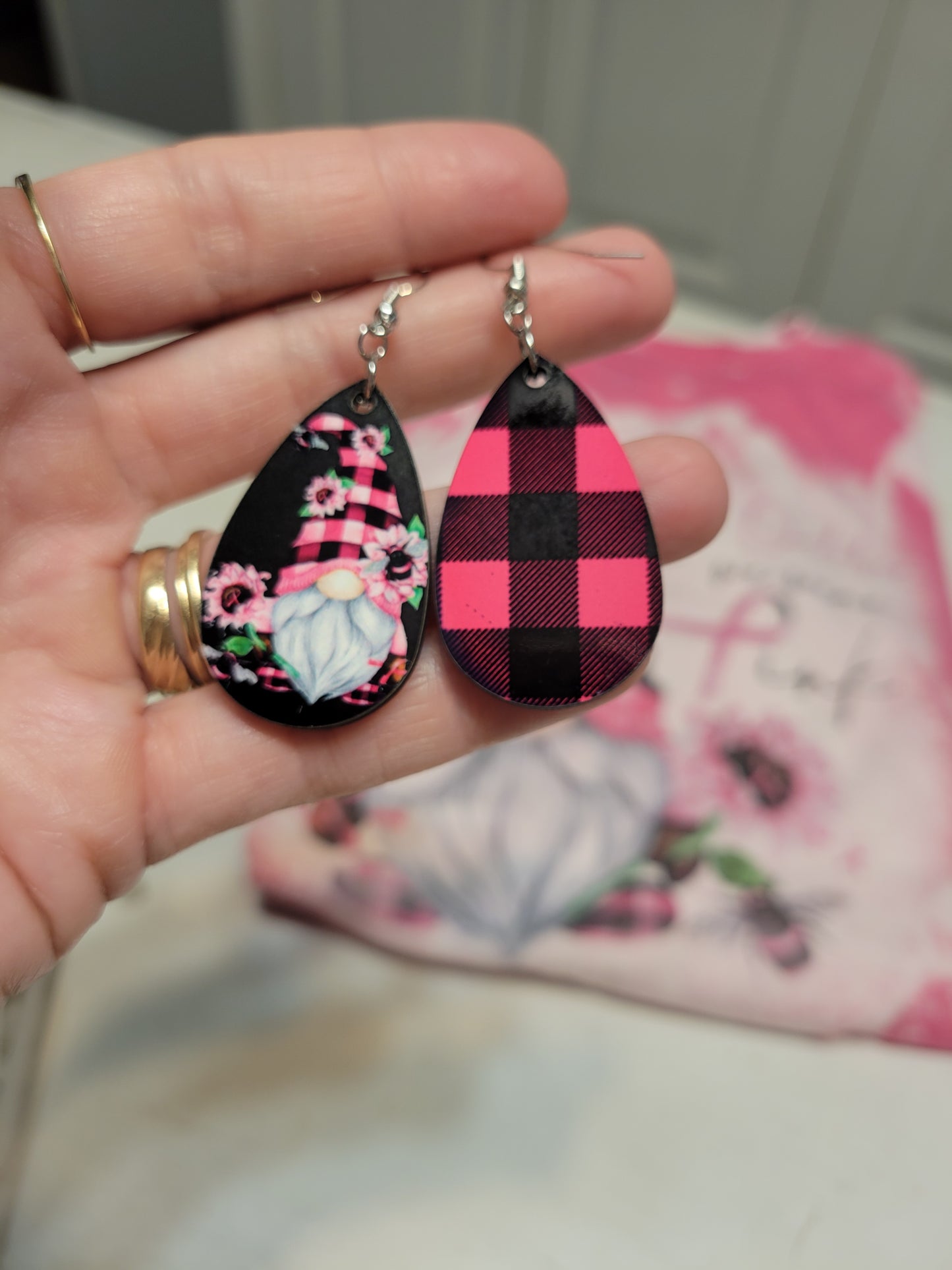 Pink Ribbon Gnome Earrings