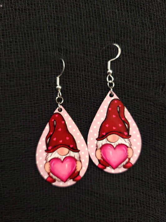 Gnome with heart Valentine Earrings