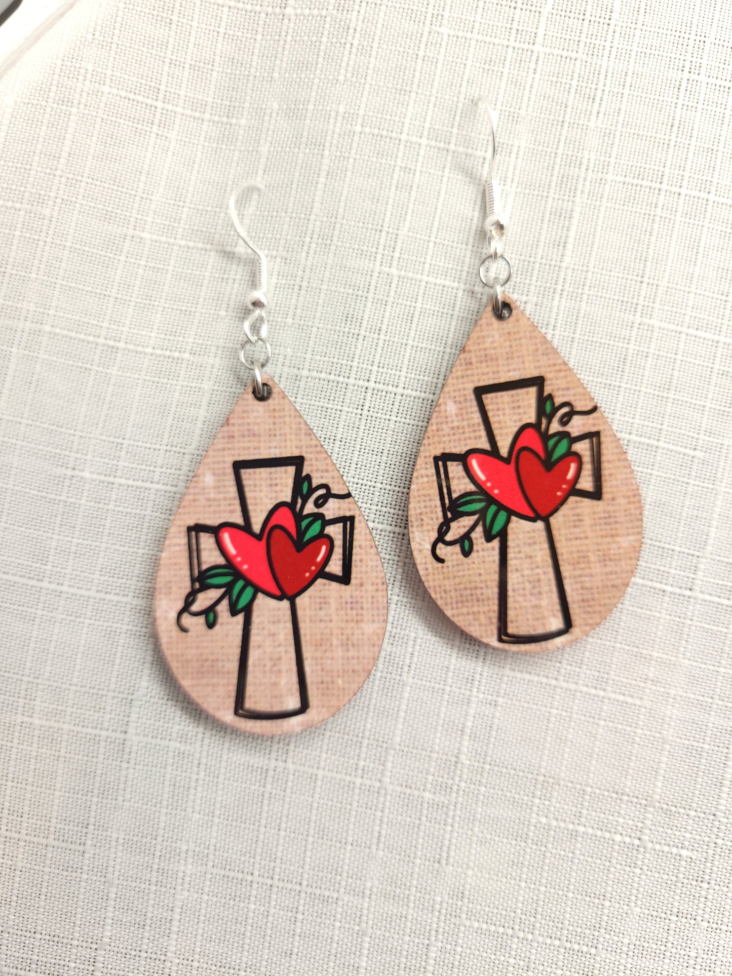 Cross with Heart Valentine Earrings