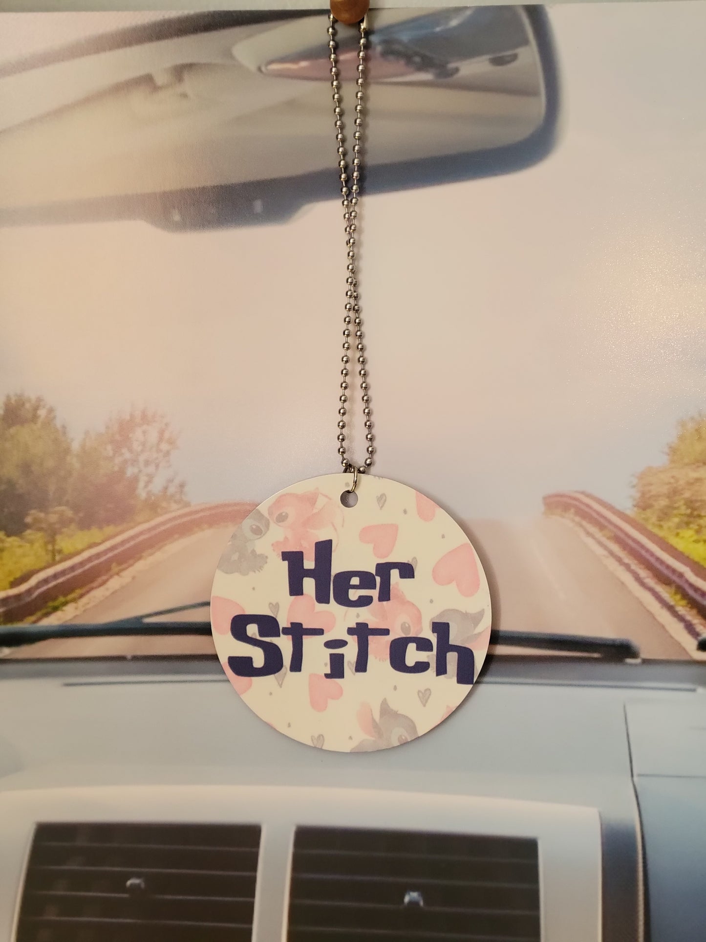 Stitch and Angel, rear view mirror charm set, car accessory