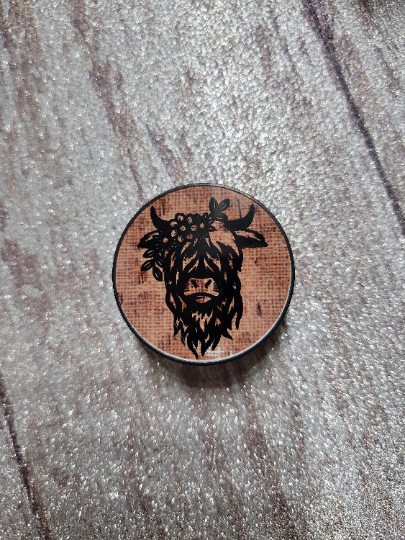 Highland Cow with Burlap and Cheetah Print Phone Grip