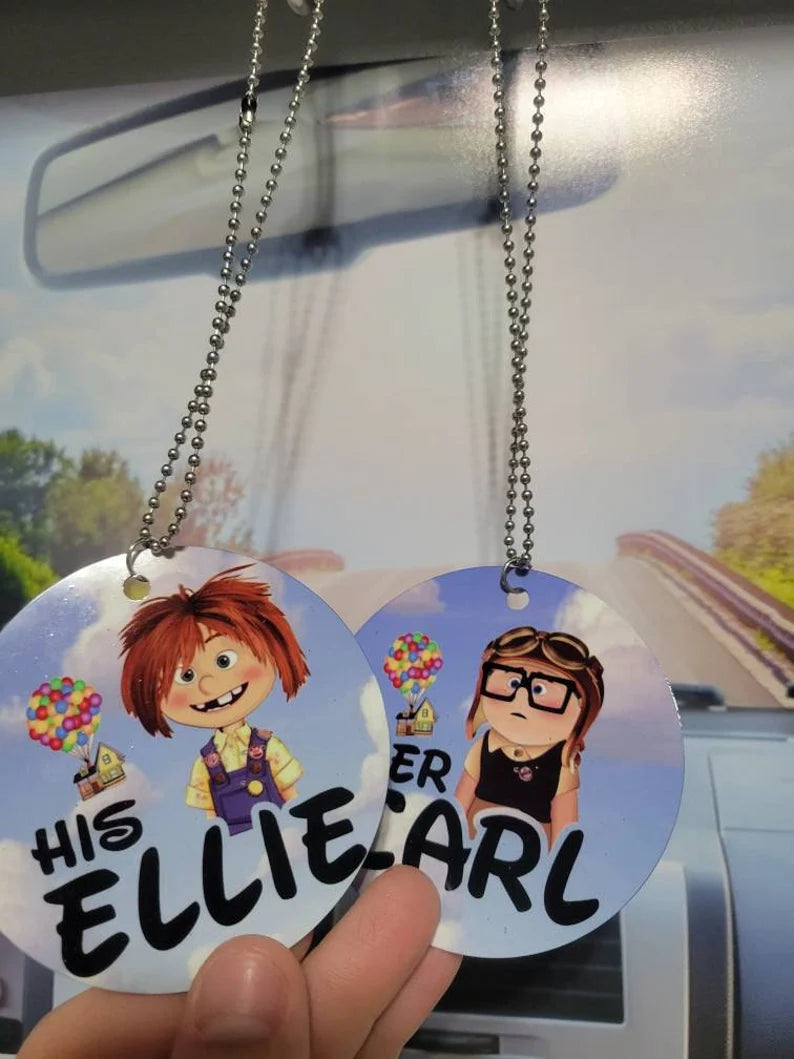 Grape Soda Carl and Ellie set, Rear view mirror charm set, car accessory